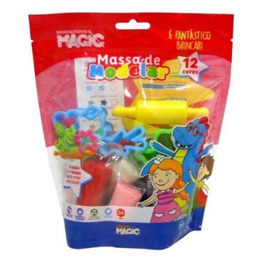 Imagem de Massa Para Modelar 12 Massinhas + 6 Moldes + 1 Rolo 300g - MAGIC