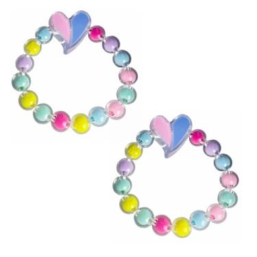 Imagem de BYETOCE Pacote com 2 pulseiras de contas de cristal transparente com pingente de flor roxa pulseiras elásticas de princesa para lembrancinhas de festa, enfeite de brincar, amizade, presentes de