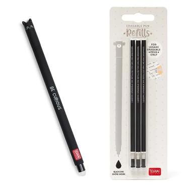 Imagem de Legami - Conjunto de 1 caneta de gel apagável e 3 refiles, tema gato, bola na ponta para remover tinta – ponta de tinta termossensível preta diâmetro de 0,7 mm