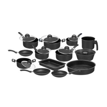 Imagem de Conjunto de Panelas e Frigideiras Antiaderentes, 14 Peças, Preto, com Tampas de Vidro, Incluindo Caçarolas, Frigideiras e Assadeira