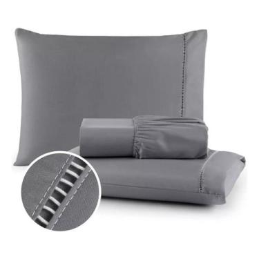 Imagem de Lençol Casal 3 Peças 400 Fios Ponto Palito 100% Algodão - R.V. Full St