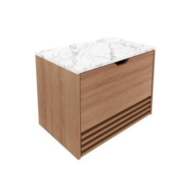 Imagem de Balcão Gabinete Suspenso 60cm com 1 Porta e 1 Gaveta BN3613 Amêndoa/Mármore Branco SEM CUBA