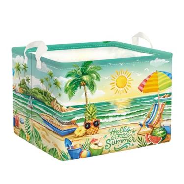 Imagem de HUUMONSS Cesta de armazenamento de praia tropical de verão dobrável cesto de roupa infantil palmeira grande cesta de piquenique menino menina livro caixa de brinquedo, verde, 36L