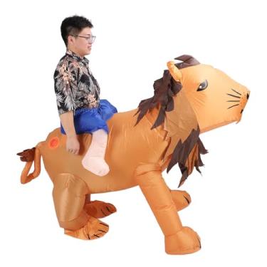 Imagem de Fantasia inflável, fantasia de sopro de poliéster, fantasia de leão para montar, fantasia engraçada de Halloween para festas e festivais, 150-190 cm, design de cores vibrantes