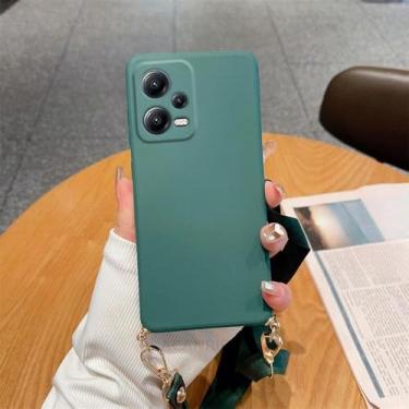 Imagem de Capa de silicone líquido com cordão para colar Redmi 12 e cordão transversal para Xiaomi Redmi Note 12 11 4G 5G Note12 Pro Plus 11s, YTBGS, verde meia-noite, para Redmi Note 12 Pro 5G