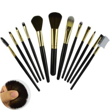 Imagem de Kit 12 Pincéis Para Maquiagem Luxo Preto CBRN11018 - COMMERCE BRASIL