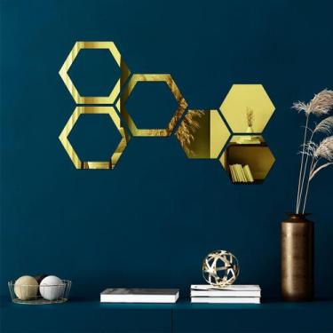 Imagem de Espelho Decorativo Colmeia Hexagonal Vazada Dourado - Inove Papéis de 