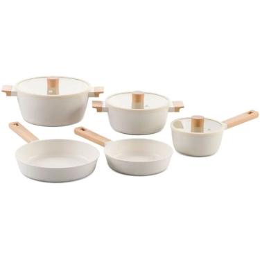 Imagem de Jogo de Panelas Brinox Revestimento Cerâmico Creme 5 Peças Ceramic Life Nordic Indução