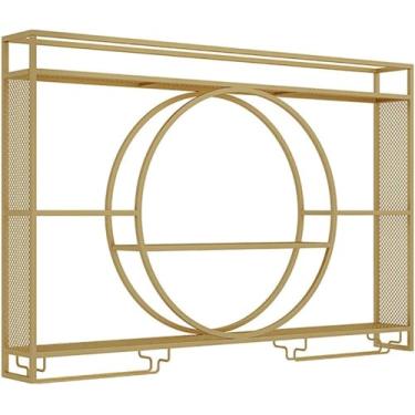 Imagem de Rack de vinho moderno montado na parede com luz LED, prateleiras de armazenamento flutuante, prateleira de exibição de garrafa de licor de unidade de barra com porta de vidro pendurado, para