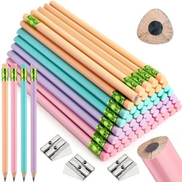 Imagem de Fainne Conjunto de 102 lápis e apontadores jumbo a granel, lápis grandes e gordos grandes com borrachas para crianças, iniciantes, pré-escolares, jardim de infância, escritório escolar (cores macaron, triângulo)