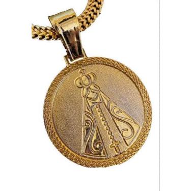 Imagem de Corrente Cadeado 8Mm + Medalha Nossa Senhora Banhado A Ouro - Tojoia18
