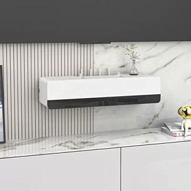 Imagem de Armário de TV montado na parede, prateleira flutuante, suporte de TV, console de TV, prateleira de decoração, prateleira aberta, tomada de parede, prateleira de armazenamento multimídia, prateleira