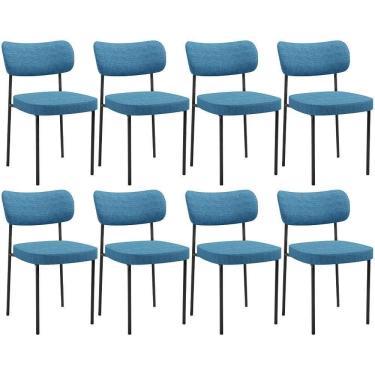 Imagem de Kit 08 Cadeiras Estofadas Para Sala De Jantar Melina L02 Linho Azul - Lyam Decor
