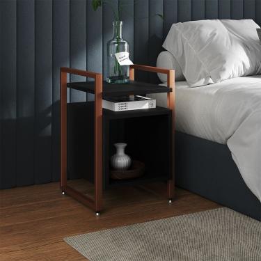 Imagem de Mesa de Cabeceira Industrial Marrocos Ferro Cobre e Tampo Preto