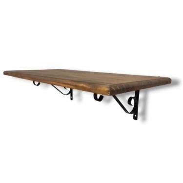 Imagem de Prateleira De Madeira Pinus Invernizada 60x20cm Com Suportes De Aço 30