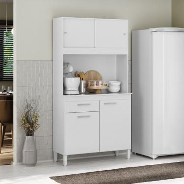 Imagem de Cozinha Compacta Ceara 4 Portas 1 Gaveta MDP 91 cm Branco com Puxadores Plástico Estilo...