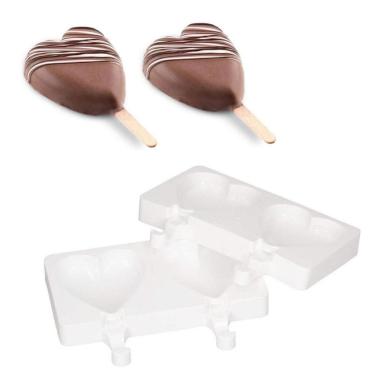 Imagem de Molde 2 Sorvetes Gelatto Silicone Palito Coração Silikomart