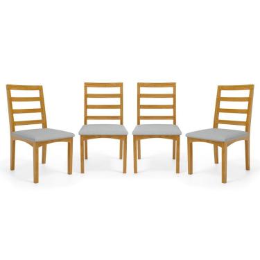 Imagem de Kit Com 4 Cadeiras Cecília Madeira Maciça Assentos Estofados Para Mesa De Jantar Linho Cinza 407