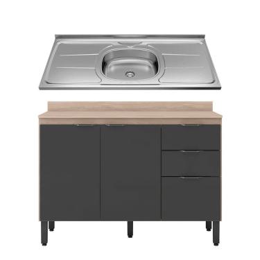 Imagem de Balcão Demóbile Firenze + Pia Para Cozinha - 120x53cm Avena Com Grafito