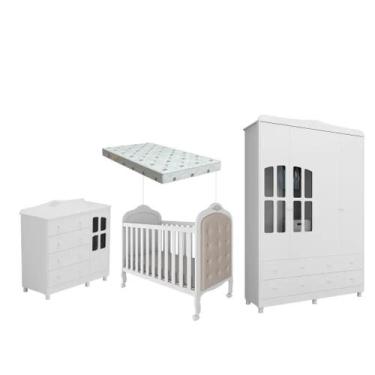 Imagem de Quarto Bebe Completo MDF Capitône Elo Dorabelly Provençal + Colchão - 