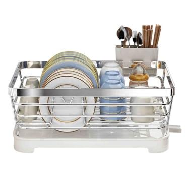 Imagem de Escorredor de pratos escorredor de pratos escorredor de pratos escorredor de pratos escorredor de aço inoxidável com bandeja coletora com suporte de talheres de drenagem automática bico giratório tubo