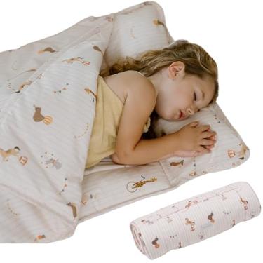 Imagem de bloomere Tapete De Sono Orgânico Para Crianças - Saco Dormir Infantil 100% Algodão, Travesseiro E Cobertor Removíveis, Colchão 3,8 Cm Espessura, Ideal Casa, Creche, Pré-Escola Festas Do Pijama. (Ani