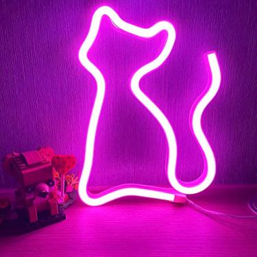Imagem de Easetime Letreiros De Neon Gato Rosa Para Decoração Parede Dia Dos Namorados Bar, Luz Led Alimentada Por Usb, Luzes Quarto Meninas, Presente Festa Aniversário