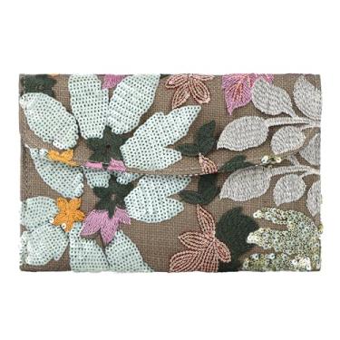 Imagem de Fecialy Bolsas de mão bordadas para mulheres, bolsa floral de lantejoulas com contas, bolsa de festa formal, Marrom