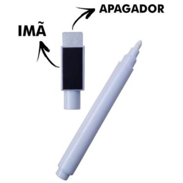 Imagem de 1 Caneta Giz Líquido Branca p/ Quadro Preto Com Apagador E Imã para et