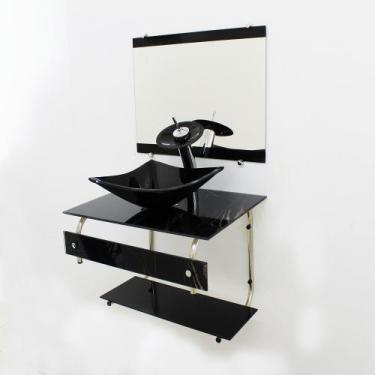 Imagem de Gabinete de vidro 60cm it inox com cuba quadrada - mármore preto - Cub