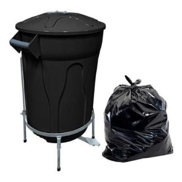 Imagem de Kit Lixeira Pedal De Aço Preta 100L+ 100 Sacos De Lixo 100L - JSN
