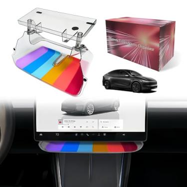 Imagem de BestEvMod Armazenamento sob a tela compatível com o novo 2025 2026 Tesla Model Y Juniper Acessórios ímã Instalar sem necessidade de fita atrás/suporte de tecido organizador de painel inferior