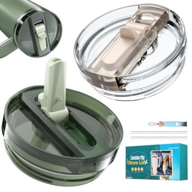 Imagem de 2 peças de tampa de canudo flip para Stanley Quencher de 1,134 g, tampa de copo à prova de vazamento para Stanley ProTour, tampa de copo resistente a derramamentos para acessórios de copo Stanely