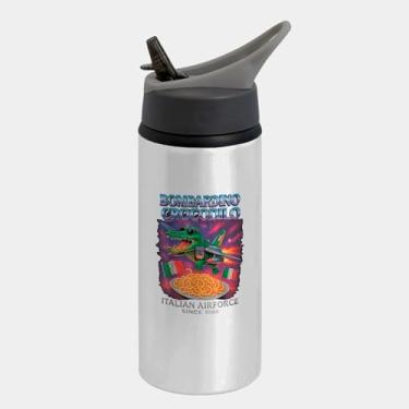 Imagem de Garrafa Squeeze Bico Prateada Premium 600ml - Bombardino Crocodilo Italian Brainrot Humor Gen Z