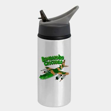 Imagem de Garrafa Squeeze Bico Prateada Premium 600ml - Bombardilo Bombardier Crocodilo Brainrot