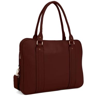 Imagem de Bolsa Feminina Pasta Executiva para Notebook até 15.6” Reforçada Couro Ecológico para Trabalho, Reuniões e Dia a Dia Tamanho Grande (Marrom Caramelo)
