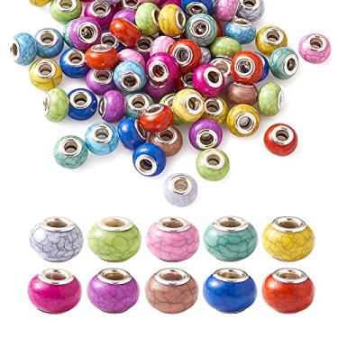 Imagem de Beadthoven 100 peças de contas europeias de resina turquesa rondelle contas imitação de pedra europeia charme ajuste pulseira colar DIY canetas fabricação de joias macramê cabelo tranças contas acessórios