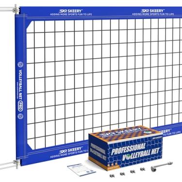 Imagem de SKEERY Rede De Vôlei Profissional, Tamanho Oficial 32 X 3,3 Pés, Equipada Com Cabos Aço Duplos E Barras Laterais Duplas Portátil Para Quintal, Escola, Quadras (Pro-Azul)