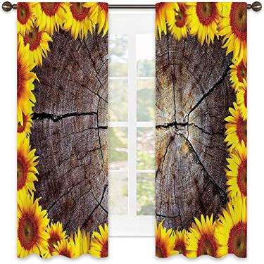 Imagem de Cortina de isolamento térmico de girassol, seção cortada de toco de madeira, girassóis, tronco de árvore ornamental, decoração rústica de festa de cerimônia de casamento, decoração de janela de casa,