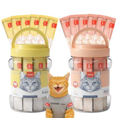 Imagem de Petisco Cremoso para Gatos Wanpy Truly Kit com 2 Potes 80 Tubos Frango e Atum com Salmão Textura Cremosa, Alta Palatabilidade e Hidratação