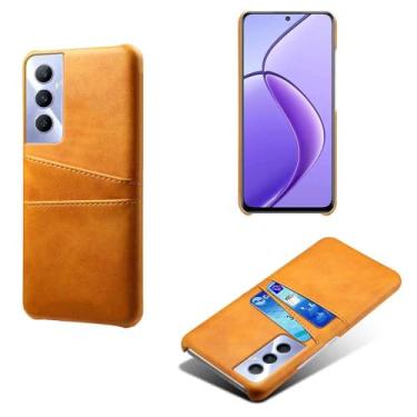 Imagem de Capas Compatível com OPPO Realme C65 4G,tampa protetora de couro falso,design de saco de cartão com 2 fendas de cartão atrás,proteção anti-impressão digital e anti-gota-Yellow