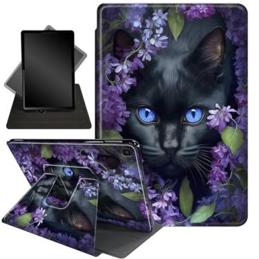 Imagem de Capa para Galaxy Tab A7 10,4 polegadas (SM-T500 / T505 / T507), suporte giratório de 360 graus, capa protetora inteligente para tablet Samsung Tab A7 de 10,4 polegadas 2020, linda flor de gato preto