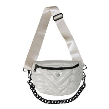 Imagem de lemonbella Bolsa transversal grande Nina para mulheres, bolsa tiracolo acolchoada de nylon com alça larga ajustável e detalhe de corrente | Bolsa de ombro e peito elegante e inchada | Bolsa de viagem