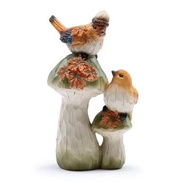 Imagem de Napco Whimsical Birds on Mushrooms Figurine Charming Nature-Inspired Decor for Garden, Patio, or Indoor Display - Hand-Painted Resin Sculpture