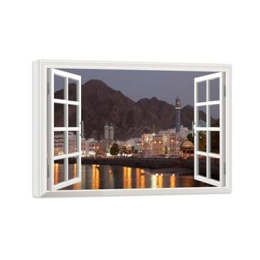 Imagem de Impressões Janela Falsas-Casa montanha-Paisagem Urbana Pinturas em Tela-Quadro para Decoração Sala de Estar Tela Embrulhada 50x70cm