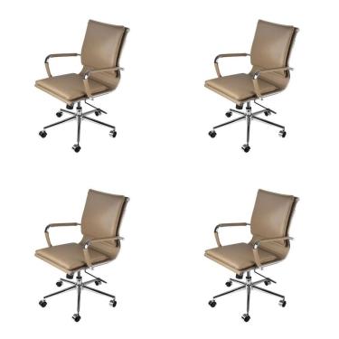 Imagem de Kit 4 Cadeiras Para Escritório Diretor Design Italiano Estofada Em Corino 3304 Or Design Caramelo