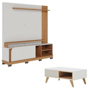 Imagem de Estante Home Theater Jurerê 1.8 Off White Matte Freijó com Mesa de Cen