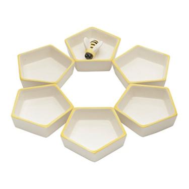 Imagem de Conjunto 6 Petisqueiras Cerâmica Branca E Amarela 24x23x3cm Lyor Amarelo, Laranja E Verde Único