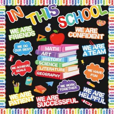 Imagem de Conjunto de quadro de avisos motivacional colorido para sala de aula quadro de avisos nesta decoração de porta de parede de casa de volta às aulas