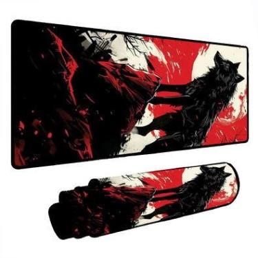Imagem de Mouse Pad Gamer Speed Extra Grande Desk Pad Profissional Premium Com Borda Costurada 90x50 - Lobo Lua
